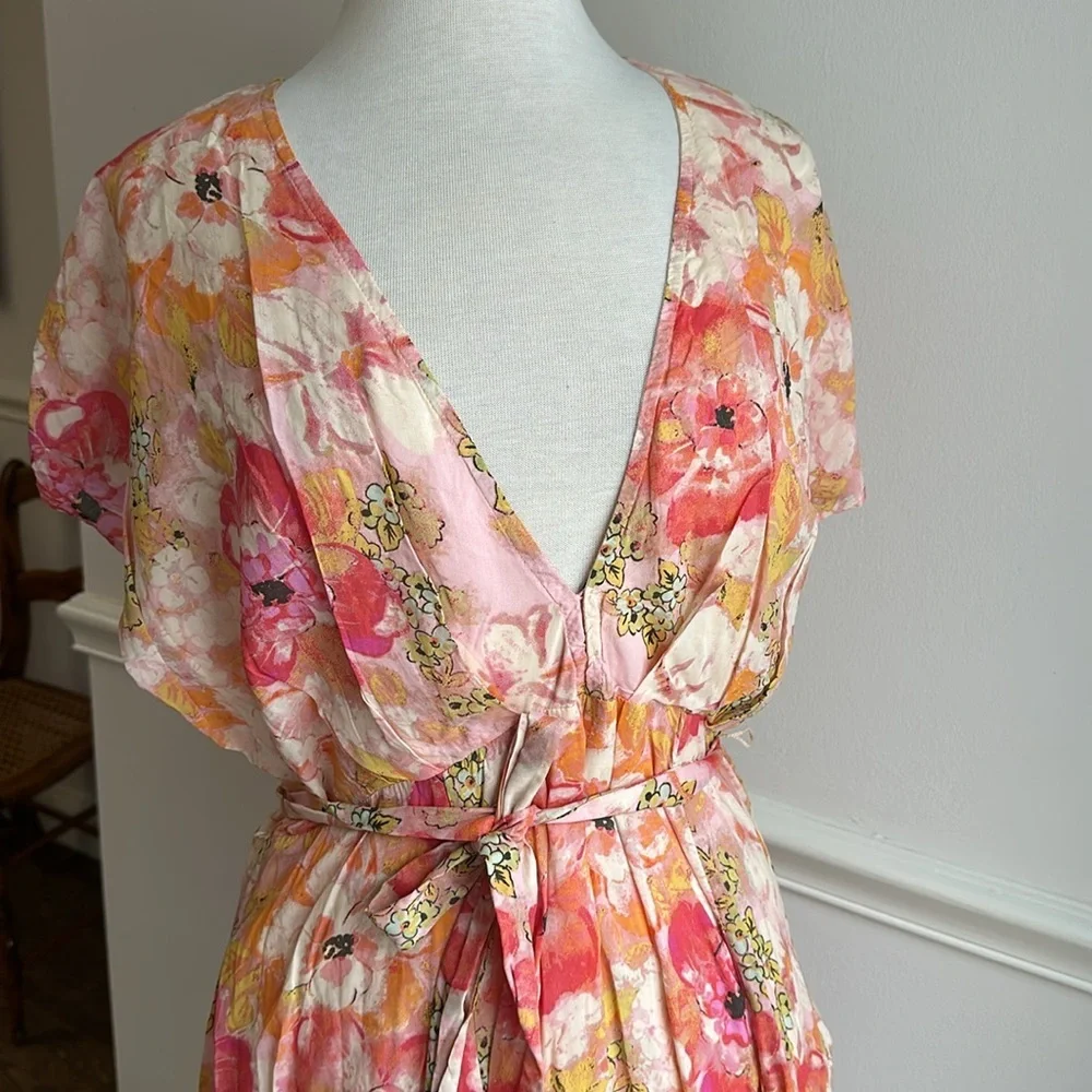 Free People Floral Mini Dress in Pink and Orange - Picture 5 of 9
